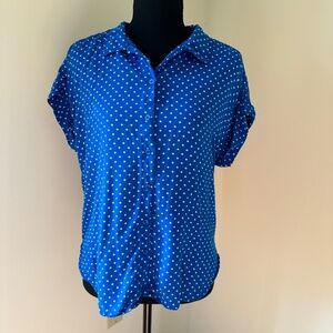 *ALEXANDER JORDAN* Blue x White Polka Dot Short Sleeve Button Down Size Medium